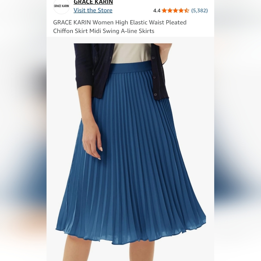 Grace Karin Blue Pleated A-Line Skirt